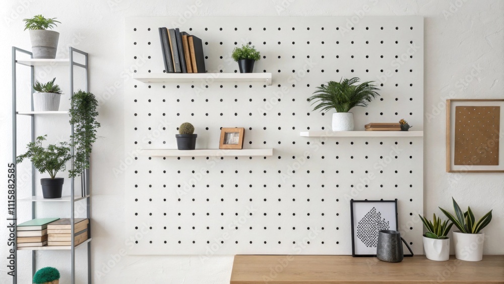 Aufkleber a modernspace wall presented with holes marked for floating shelves suggesting an organized layout f