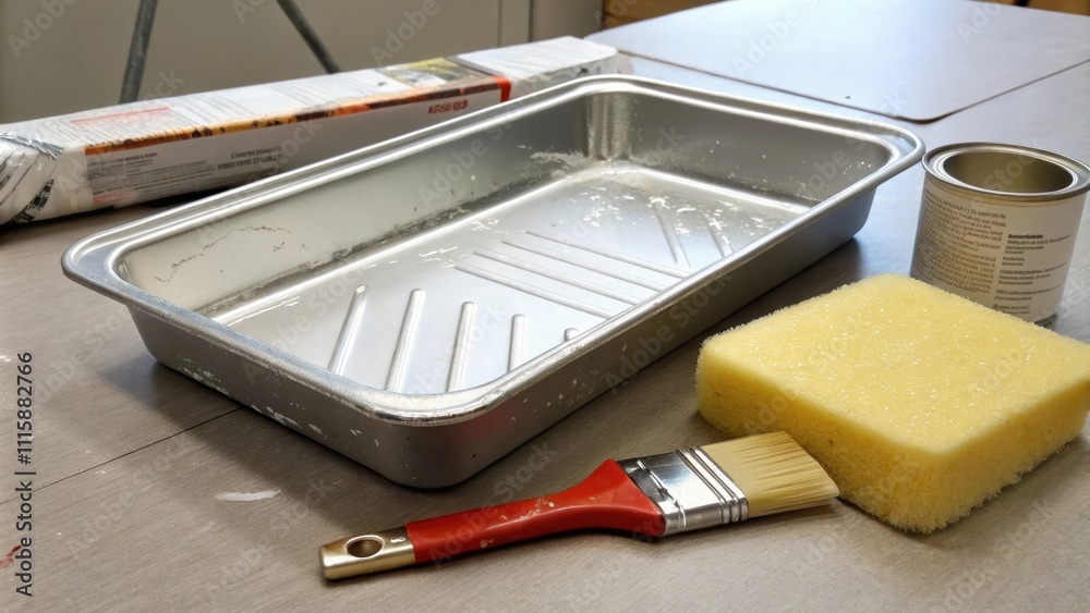 Poster  a mixing tray and a smoothing sponge are left nearby.