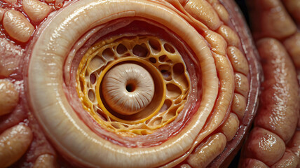 A close up illustrative picture of an Anatomy of Human Ear organ which helps in research study for Doctors, Surgeons, and Medical students.