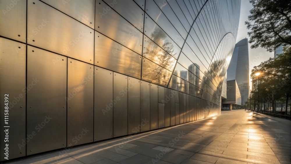 Poster A dynamic image capturing the reflection of light on metallic accents of the wall panels creating an eyecatching interplay of shadows and highlights.