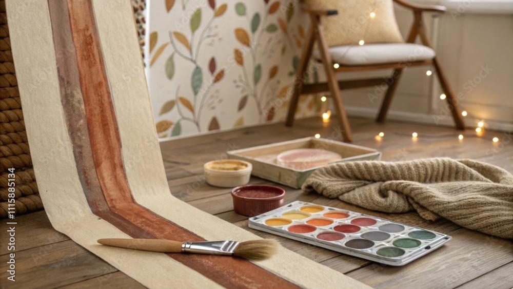 Poster a cozy corner features a strip of wallpaper unfurling its warm earthy tones creating a rustic appeal