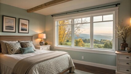 A cozy bedroom scene with a newly installed window letting in soft morning light adorned with fresh weatherproofing that offers a touch of modernity.