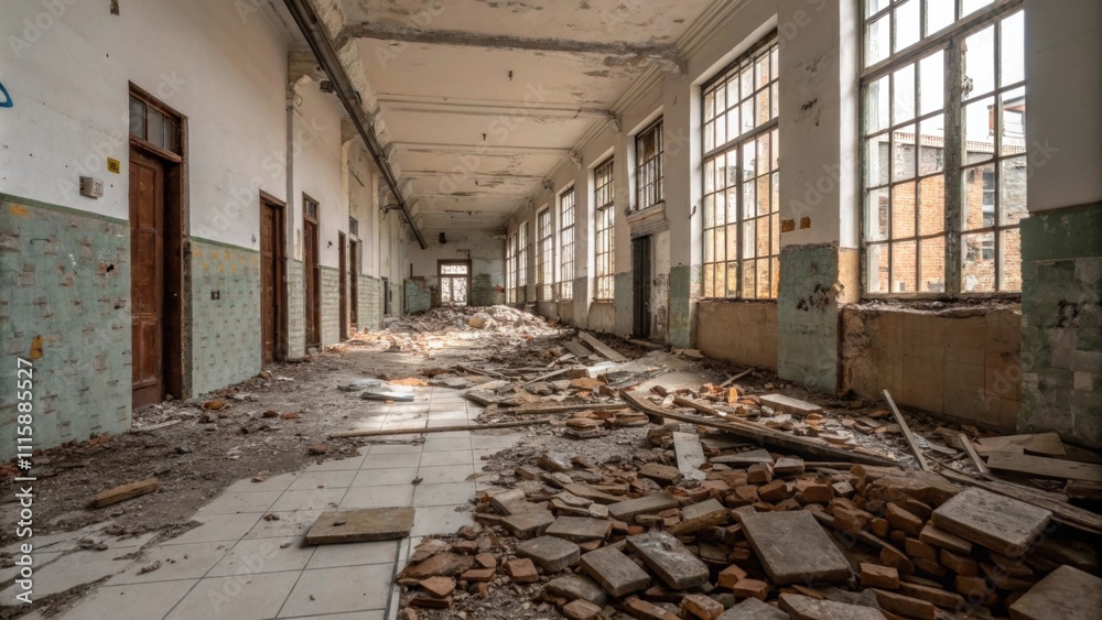Aufkleber a conuous collection of old tiles shattered into pieces surrounded by remnants of construction mater