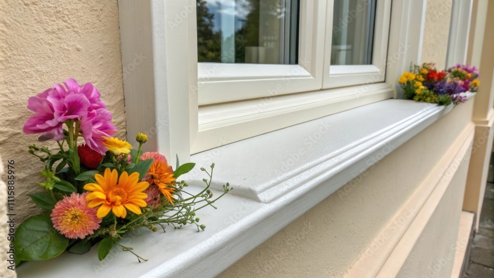 Poster a closeup shot of the freshly caulked window sill where the caulk forms a perfect bead against a pai