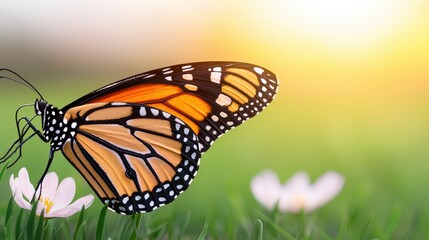 Naklejka premium Monarch Butterfly on Spring Flowers Nature Photography Wildlife Insect Closeup