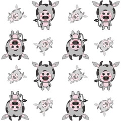 Fototapeta premium Cow cartoon set