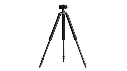 A sturdy black tripod stands ready for action, supporting a camera poised for capturing stunning landscapes at sunrise