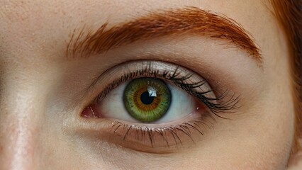 Obraz premium close up of eyes,redhead_caucasian_woman_girl_open_eyelid_look, generative ai