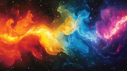 A vibrant cosmic scene with swirling colors representing nebulae in space.