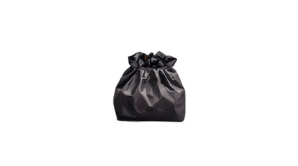 Black Textured Bag with a Drawstring Closure on a Plain Background
