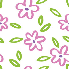 Fototapeta premium Flower doodle seamless pattern hand drawn colorful. Summer floral cute print cartoon flowers. Natural vector background. Trendy kids endless pattern