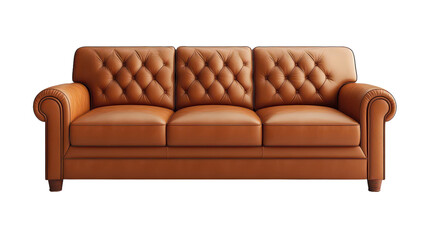 Warm-toned leather sofa with button tufting elevates modern living room aesthetics