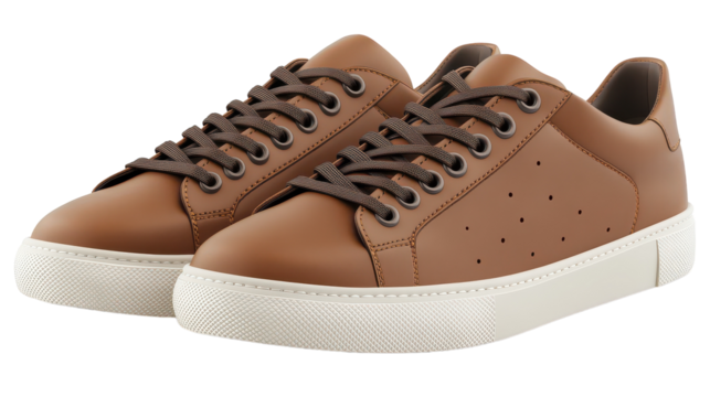 Stylish brown leather sneakers on a white background perfect for casual outings and daily wear