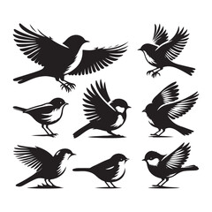 Obraz premium Set of bird silhouette vector . Flat vector icons of birds silhouette. Birds flying.