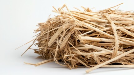 Natural Straw Material for Agricultural Use and Crafting, Isolated on a White Background, Perfect for Eco-friendly Projects and Home Decor Ideas