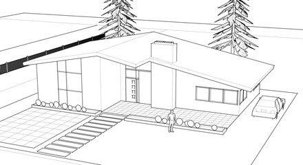 townhouse architectural sketch 3d illustration	
