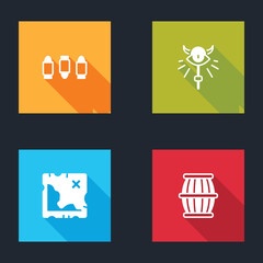 Set Bullet, Magic staff, Pirate treasure map and Gun powder barrel icon. Vector