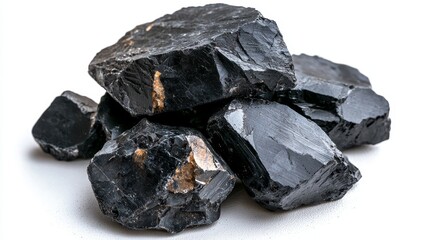 Obraz premium A Collection of Natural Obsidian Stones Highlighting Their Unique Textures and Dark Luster, Perfect for Decorative Use or Geological Education