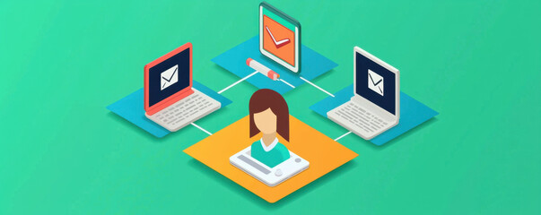 Online Learning and Continuing Education concept. E learning concept with interconnected devices and student engaged