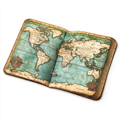 Fototapeta premium Exploring the world map vintage cartography in travel contexts, isolated on a white background.