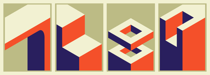 Set of isometric vector elements, architectural shapes and monoliths for covers, posters, cards, flyers or branding.