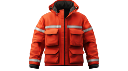 Bright orange safety jacket with reflective strips ideal for outdoor work during cold seasons