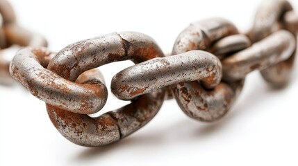 Obraz premium Close-Up of a Rusty Metal Chain Link Displaying Textured Surface and Industrial Design, Suitable for Representations of Strength, Connection, and Utility