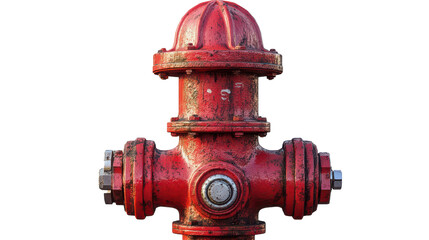 Fototapeta premium A vibrant red fire hydrant stands resiliently on a city street, bathed in sunlight on a warm summer afternoon