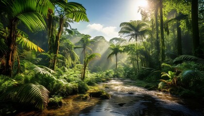 Obraz premium tropical rainforest scene, AI generated
