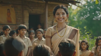 An indian teacher fostering inclusivity in a diverse classroom of varying abilities