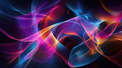 Obraz premium Abstract colorful glowing waves on black background.