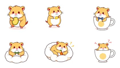 Fototapeta premium set of funny cartoon animals. hamsters charming collection features cute illustrated hamsters engaged in various activities, perfect for adding a playful touch to any design project.