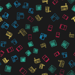 Set line Computer monitor, Telephone, Electric jigsaw and Refrigerator on seamless pattern. Vector