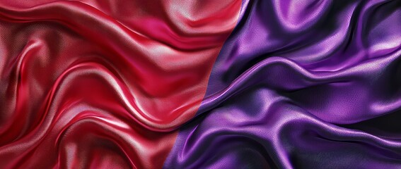 Obraz premium A silk satin backdrop with space for text or product, featuring wavy, soft folds on bright magenta fabric. Ideal for Valentine's Day, Christmas, anniversaries, or Black Friday. Web banner, top view.