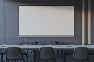 A blank white projection screen rendered in 3D, ideal for presentations or visual displays.