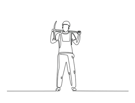 single line worker holding tools, minimalist style clip art preview