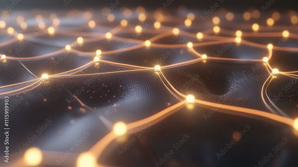 Poster abstract network background with glowing nodes and waves pattern