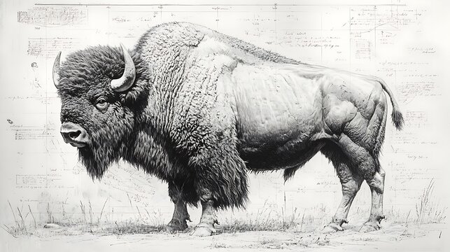 Graceful bison captured through artistic and intricate pencil sketch designs