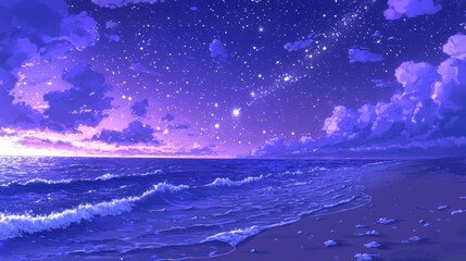 Bright stars shimmer in the deep night sky, forming a stunning celestial display across the vast darkness that evokes peace and amazement.