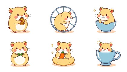 Obraz premium charming collection features cute illustrated hamsters engaged in various activities, perfect for adding a playful touch to any design project.