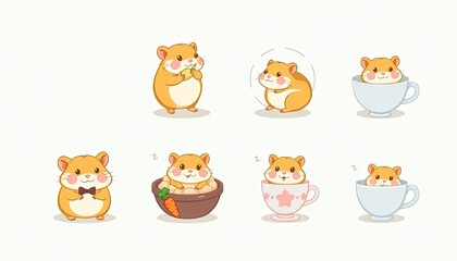 charming collection features cute illustrated hamsters engaged in various activities, perfect for adding a playful touch to any design project.