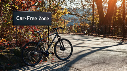 Fototapeta premium Environmental Saving and Climate Change Mitigation. A bicycle parked near a 