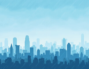 Fototapeta premium vector of a city in the rain with a blue sky and clouds