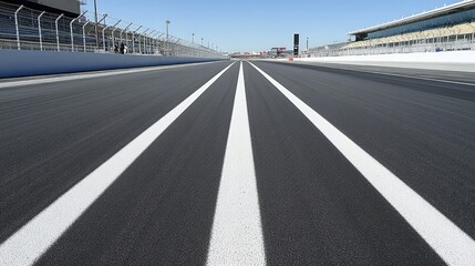 Freshly Paved Racetrack with Clear Blue Sky and Empty Stands