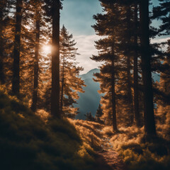 Fototapeta premium Generic yet captivating landscapes like a forest, mountains, or a beach without obvious seasonal markers. Fits travel, inspiration, and environmental themes.