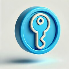Minimalist 3D Cartoon Key Icon in Blue