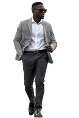 Fototapeta premium A man dressed in a business casual style, walking down the street with confidence.