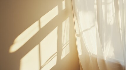 Calm serene atmosphere in a room with light filtering through window curtains.