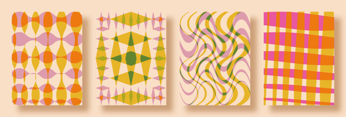 Modern Abstract Artsy Geometric Patterns. Maximalist Colorful Risograph Print, Surface Pattern Concept with Vibrant Hues, Hispanic and Nordic Culture Inspired.