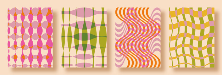 Modern Abstract Artsy Geometric Patterns. Maximalist Colorful Risograph Print, Surface Pattern Concept with Vibrant Hues, Hispanic and Nordic Culture Inspired.